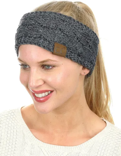 Vista 102 de C.C Cintillo elástico suave con punto trenzado para invierno, con forro mullido para el pelo, para calentar las orejas Negro