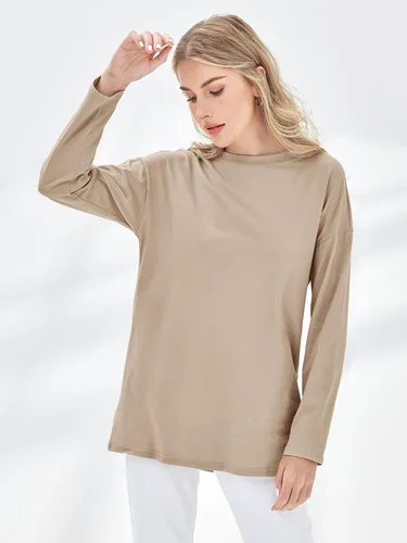 Vista 54 de Fisoew Camisetas de manga larga para mujer, holgadas, casuales, con cuello redondo, blusa suave