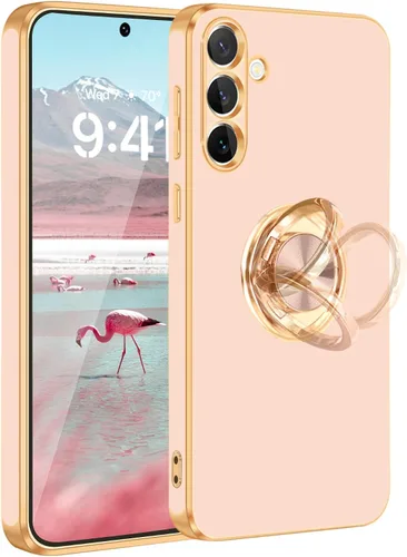 Vista 49 de Fingic Compatible con Samsung Galaxy S22 Funda con Soporte de Anillo, [Soporte de Anillo Giratorio 360° Magnético con Kickstand][Borde Dorado