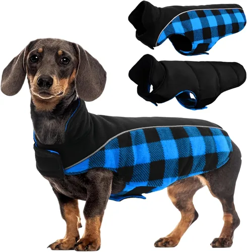 Vista 15 de Kuoser - Abrigo reversible para perros para climas fríos, abrigo de invierno impermeable reflejante para mascotas, abrigo para perros a cuadros