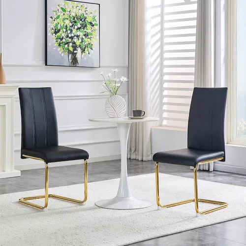 Vista 21 de Juego de 2 sillas de comedor, sillas de comedor tapizadas con respaldo alto negro con patas de metal cromado, sillas laterales de cocina modernas