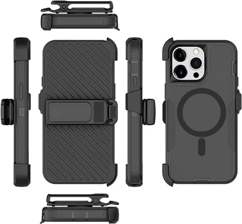Vista 5 de Funda diseñada para iPhone 16 Pro, magnética, doble protección, resistente y duradera, compatible con MagSafe, clip trasero desmontable, a prueba