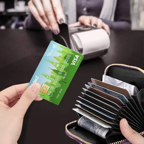Vista 8 de Billetera pequeña para tarjetas de crédito RFID con purpurina linda para mujer