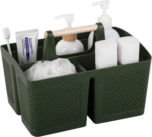 Vista 11 de rejomiik - Cesta portátil para ducha de plástico, organizador de limpieza con asa, organizador de almacenamiento portátil con asa para baño, Negro