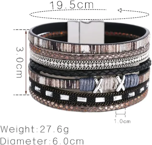 Vista 7 de Pulsera multicapa de cuero Pulsera de señoras cierre de mujer