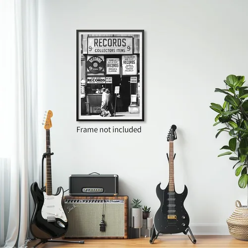 Vista 3 de VERENIX Arte de pared de fotografía en blanco y negro de moda, póster vintage de tienda de discos de preppy, arte musical retro de moda, arte