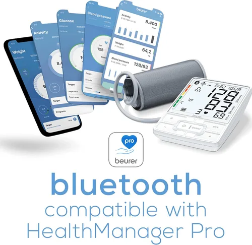 Vista 2 de Beurer BM69W - Monitor de presión arterial para la parte superior del brazo con Bluetooth, indicador de posición del puño y tecnología de inflado