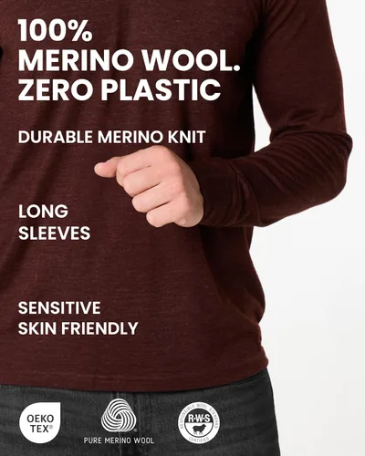 Vista 4 de 100% Merino Wool Polo Shirt Men - Short & Long Sleeve Shirt Base Later Largo negro