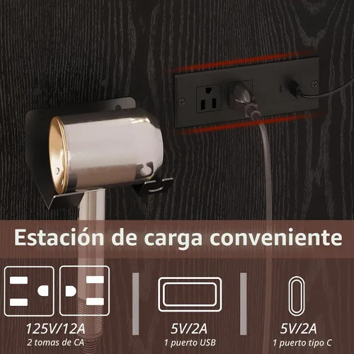 Vista 6 de IRONCK - Escritorio de tocador con espejo y luces, pequeña mesa de tocador de maquillaje con 5 cajones, toma de corriente y taburete de tocador, 3
