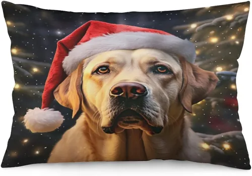 Vista 18 de Yellow Lab - Fundas de cojín de Navidad de 12 x 20 pulgadas, diseño de retrato de perro amarillo serio, labrador retriever, fundas de almohada