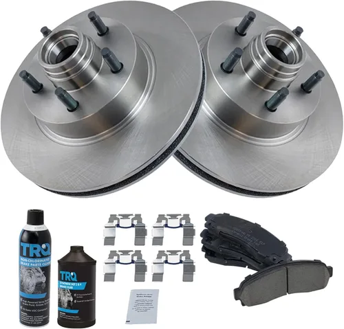 Vista 2 de TRQ Kit de pastillas de freno delantero y rotor, kit químico de freno, pastillas de freno de cerámica compatible con Ford Ranger 2003-2011 Mazda