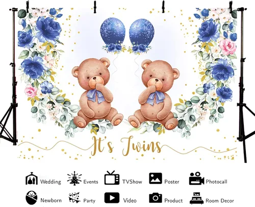Vista 2 de AIBIIN Telón de fondo para baby shower de 7 x 5 pies, diseño floral azul marino, para fiesta de cumpleaños, fotografía de fondo, para revelación