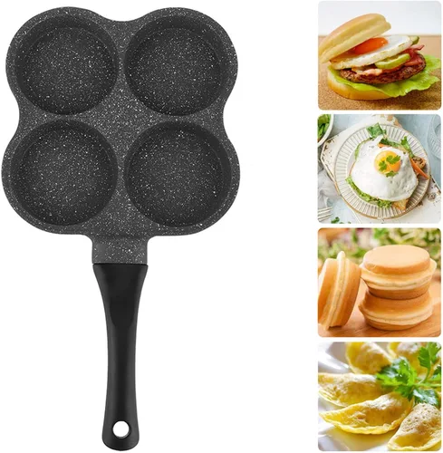 Vista 3 de Yitengteng Sartén profesional de 4 agujeros para desayuno, sartén antiadherente de 4 tazas, sartén para panqueques, sartén para huevos, compatible