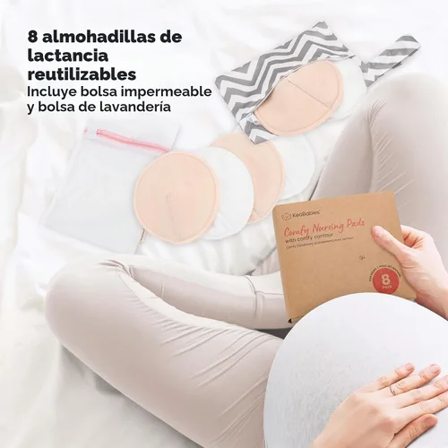 Vista 6 de Almohadillas de lactancia de viscosa de bambú orgánico, 8 almohadillas lavables para lactancia materna, bolsa de lavado, reutilizables