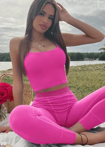 Vista 4 de Casual Versatile Two-Piece Women's High-Waisted Leggings Set