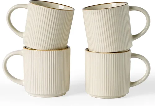 Vista 71 de famiware Juego de 4 tazas de café de 12 onzas, tazas de cerámica con asa Negro (Star-Black)