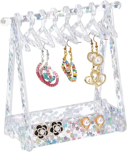 Vista 8 de PH PandaHall Soporte para aretes, tela con forma de caballo, exhibición de joyas, lentejuelas y flores, organizador colgante de acrílico