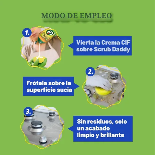 Vista 6 de Scrub Daddy Cif Limpiador en Crema Multiusos, Limón - Crema de Limpieza Doméstica para Múltiples Superficies como Vidrio, Cromo, Granito, Fregadero