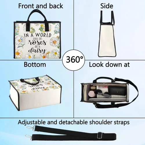 Vista 4 de LEVLO Bolsa de cosméticos de flores de margaritas, regalo para amantes de las margaritas, regalo en un mundo lleno de rosas, bolsa de maquillaje