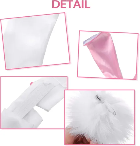 Vista 3 de SATINIOR - Conjunto de accesorios de conejo para mujer, diadema de orejas de conejo, corbatín, puños, disfraz de cola de conejo para Pascua, fiesta