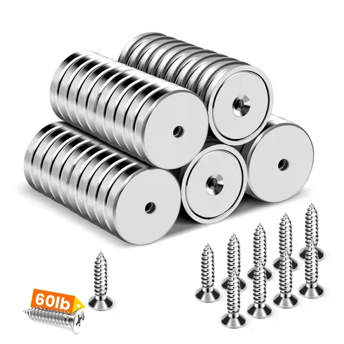 Vista 15 de Imanes de taza con agujero avellanado, imán con tornillo, imanes con base redonda con fuerza de sujeción industrial, 60 libras de fuerza