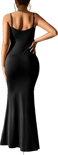 Vista 5 de Yajedo Vestido formal para mujer, sexy, casual, para descansar, con tirantes delgados, entallado, sin mangas, vestido largo sin negro