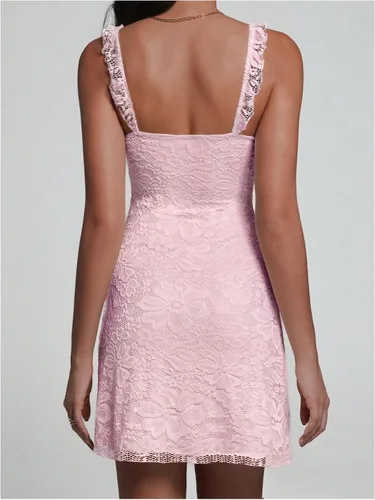 Vista 4 de Floerns Mini vestido de verano para mujer, con encaje floral, lindos Rosa