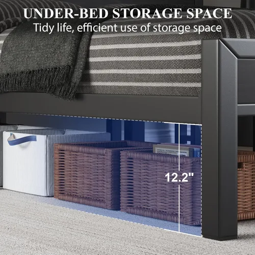 Vista 40 de LOEWAY Base de cama tamaño Queen con cabecero de almacenamiento y luces LED, color gris