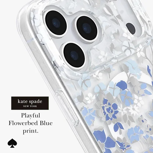 Vista 3 de Kate Spade New York Funda para iPhone 17 Pro Max, compatible con MagSafe, funda de diseño para teléfono, diseño de gemas azules de cama de flores