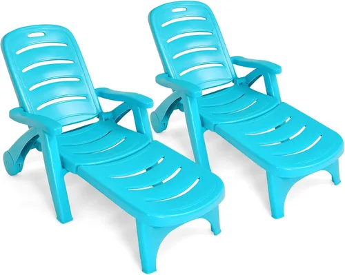 Vista 14 de Giantex Tumbona reclinable con ruedas para patio, tumbona plegable con reposabrazos, 5 posiciones ajustables para piscina, patio, jardín, tumbona