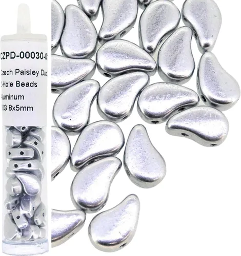 Vista 2 de Cuentas dúo de cachemira de vidrio checo de 0.315 in x 0.197 in, 0.35 oz, aproximadamente 40 cuentas, aluminio plateado