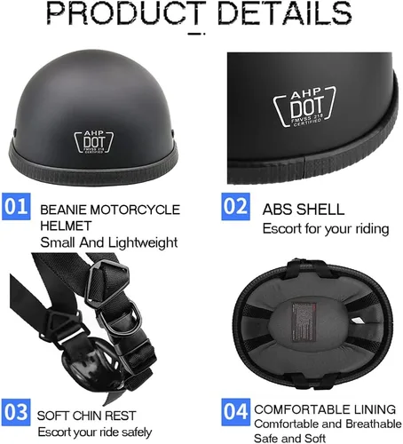 Vista 5 de Casco retro para jóvenes y adultos, casco clásico, medio casco, casco de motocicleta de perfil bajo, casco abierto para hombres y mujeres, aprobado