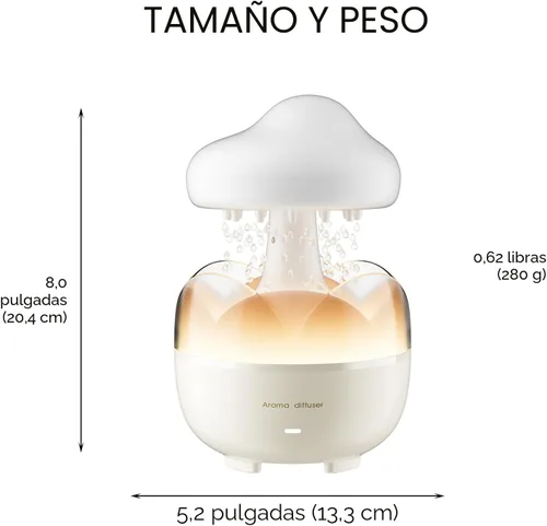 Vista 6 de Humidificador portátil de gota de lluvia, difusor de aceite esencial en forma de nube, capacidad de 230 ml, control remoto, con luz nocturna