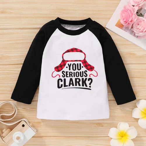 Vista 2 de JEELLIGULAR Camiseta de Navidad para niños y niñas, camiseta de manga larga con estampado de letras para bebés, ropa de festival de 6 meses a 5 años
