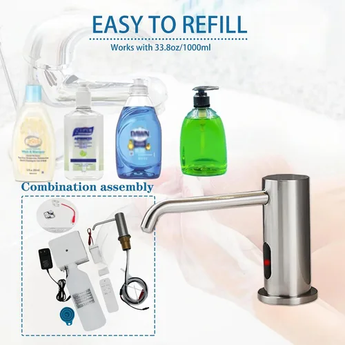 Vista 6 de Dispensador automático de jabón sin contacto para cocina y baño, dispensador de jabón eléctrico comercial integrado, sensores infrarrojos mejorados