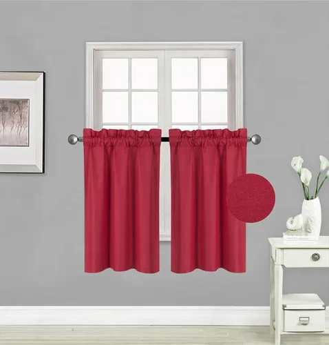 Vista 4 de Elegant Home - Cortina de 2 paneles para ventanas, aislante, panel corto, 28 pulgadas de ancho x 36 pulgadas de largo, cada una para cocina, baño