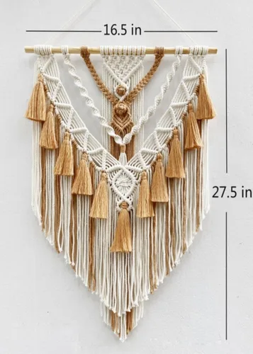 Vista 4 de Tapiz bohemio de macramé para colgar en la pared y decoración de pared, tapiz de algodón hecho a mano con borla, arte de pared tejido de macramé