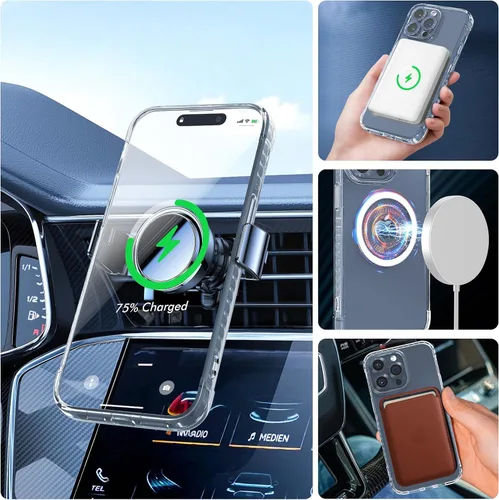 Vista 6 de Funda MagSafe para iPhone 15 Pro con protector de cámara, funda de protección completa para iPhone 15 Pro, funda transparente y bonita para mujeres