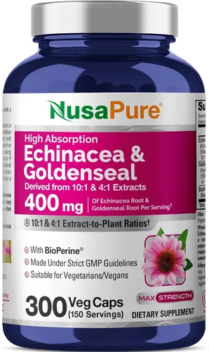 Vista 7 de NusaPure Echinacea Goldenseal, 400 mg, 300 cápsulas vegetales (sin OMG, vegano)