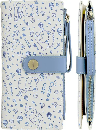 Vista 8 de Farcauo Billetera para mujer, billetera delgada para mujer, linda cartera delgada Kawaii con flores para mujer, tarjetero para mujer, Cartera