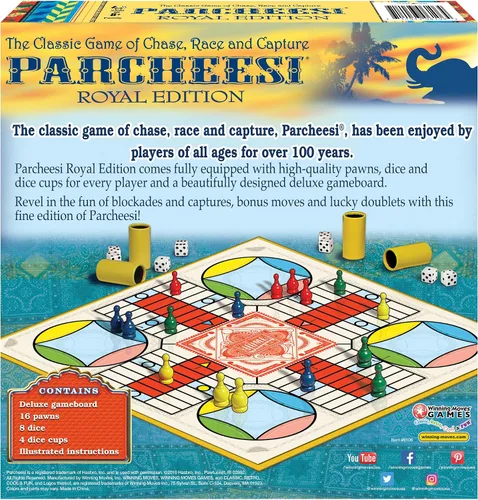 Vista 3 de Edición Real de Parchís, con gráficos encantadores, por Winning Moves Games USA Favorito clásico de la familia, fichas finas y tazas de dados
