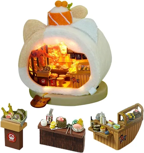 Vista 13 de Casa de muñecas en miniatura DIY con luces LED, cabina moderna creativa hecha a mano, mini modelo de casa, escena de muebles, mini artesanía