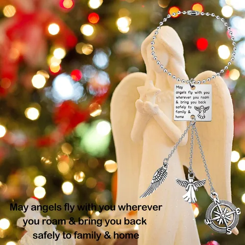 Vista 7 de WUSUANED Llavero de viajero de regalo con texto en inglés "May Angels Fly With You Wherever You Roam