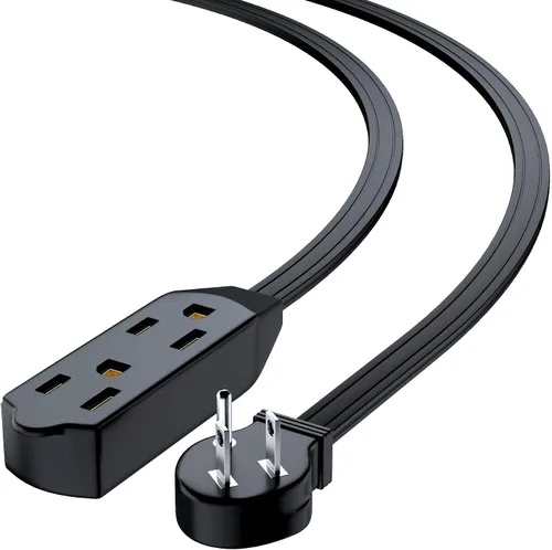 Vista 3 de Maximm Cable de extensión de enchufe plano de 1 pie / cable, salida múltiple - Cable de extensión de enchufe en ángulo de 3 clavijas - Negro