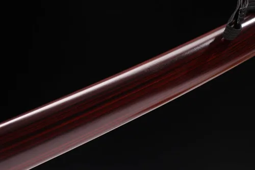 Vista 4 de Espada samurai japonesa hecha a mano, Katana de acero T10 de 41 pulgadas, hoja templada de arcilla es resistente y afilada (marrón)