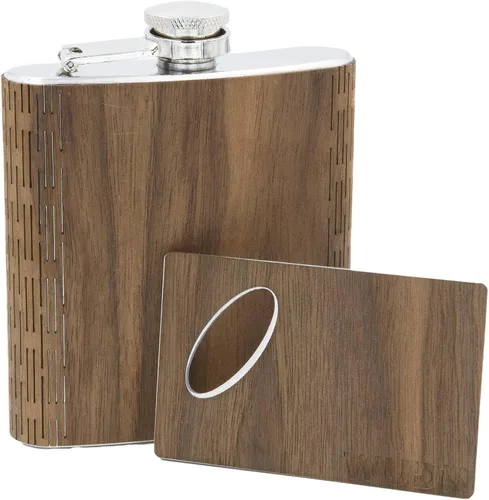 Vista 7 de Real Wood - Frasco de cadera de 6 onzas y abrebotellas de tarjetas de crédito a juego, bandera estadounidense