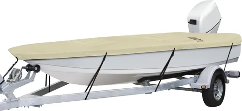 Vista 7 de Classic Accessories DryGuard - Cubierta impermeable beige para barco, 20' - 22' de largo x 106" de ancho, cubierta de barco remolque, modelo E, tela