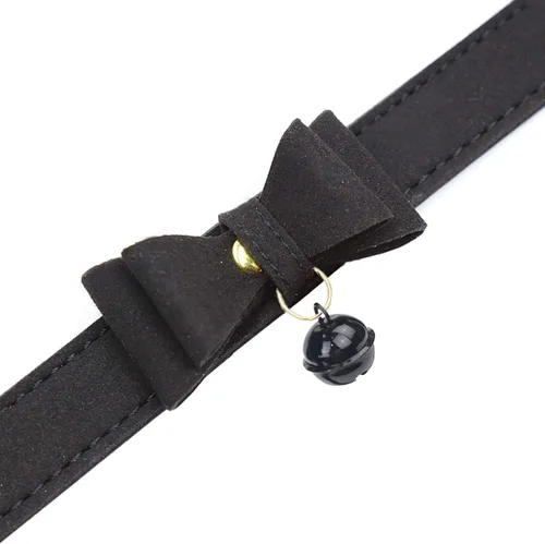 Vista 2 de PU Leather Bow Collar Necklace Choker with Bell Cat Cosplay Kitty Necklace Choker Collar for Women Negro