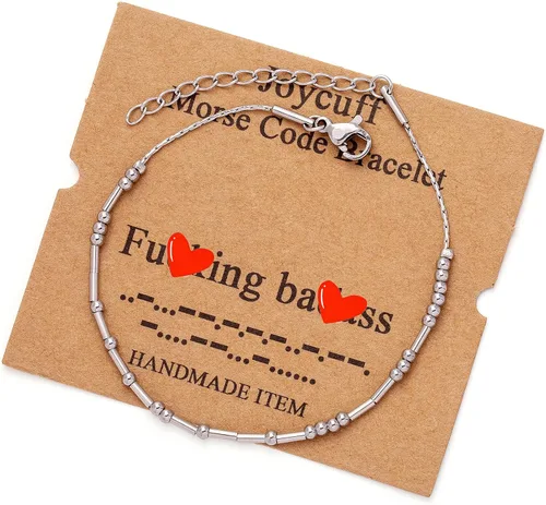 Vista 161 de JoycuFF Pulseras inspiradoras de código morse para mujeres, cuentas de plata, joyería con mantra de motivación, regalos para ella