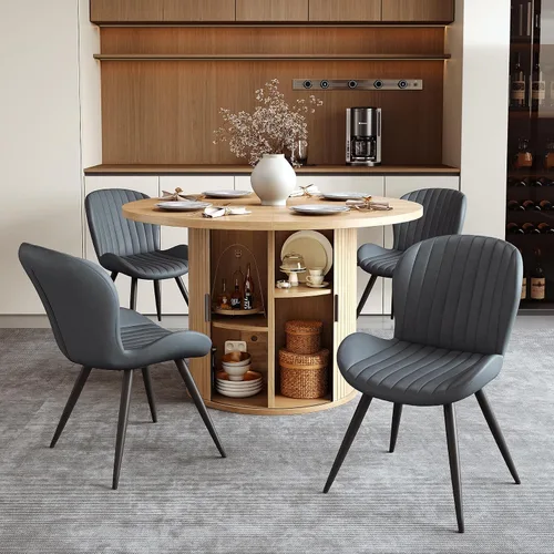 Vista 28 de Miereirl Moderno juego de comedor de 5 piezas para mesa redonda de madera de 4,31.5 pulgadas con estante de almacenamiento semiabierto y puerta
